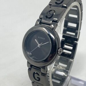 Guess Watch Women 24mm Black Logo Band Round Minimal WR New Battery 6.5"